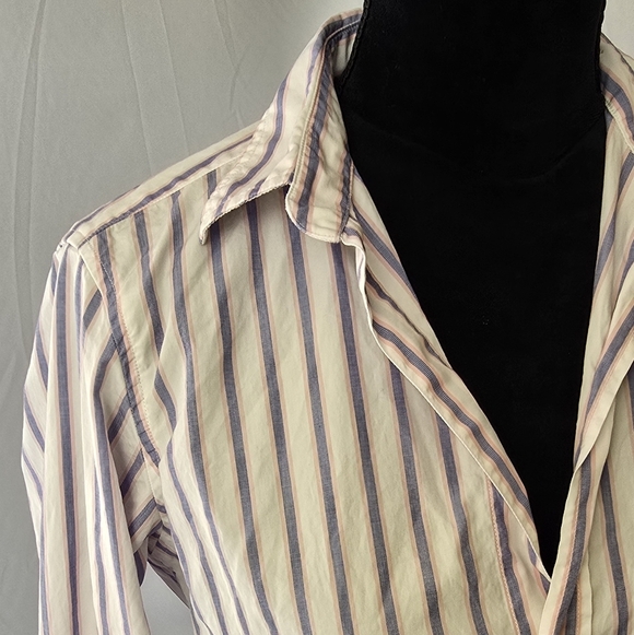 Frank & Eileen women S greyson blue pink white stripe shirt high low back Italy, - Picture 5 of 11